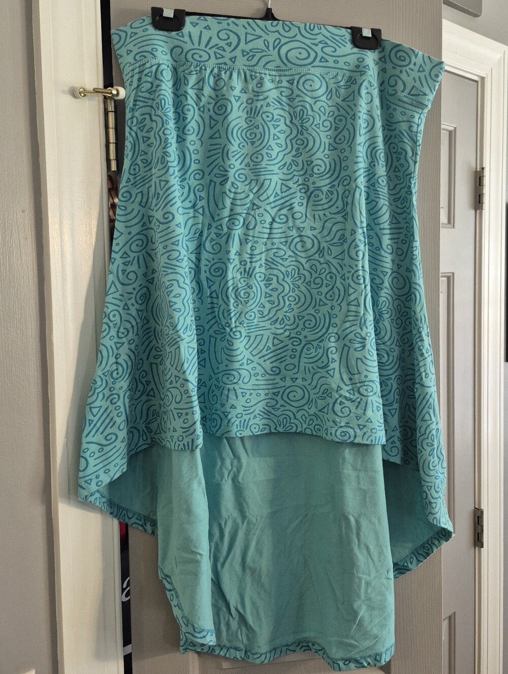 Soul Flower Organic Cotton Turquoise Patterned Skirt With Low-high Hem Size XL